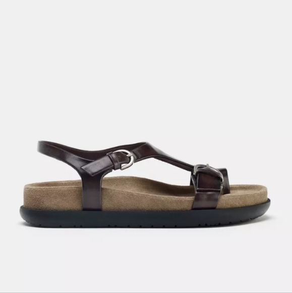 NWT Zara Flat Leather Sandals Sz 8/39 - Picture 3 of 10